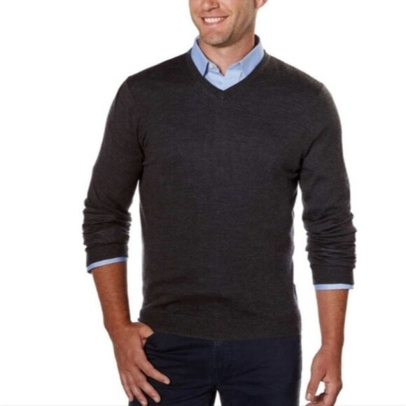 Calvin Klein Premium Lambswool Wool Bloke Blokecore Preppy V-Neck Sweater XL - Picture 1 of 8